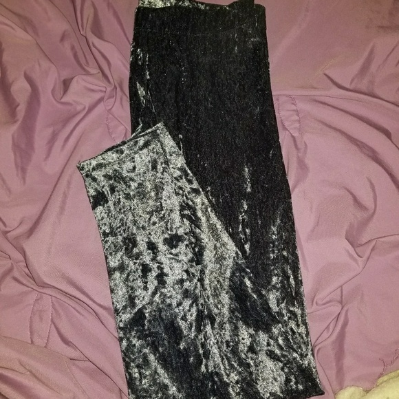 Gray blue velvet leggings. - Picture 1 of 2
